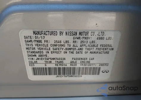 2017 Infiniti Q50 3.0T Premium из США, поврежденный, VIN JN1EV7AP5HM740226